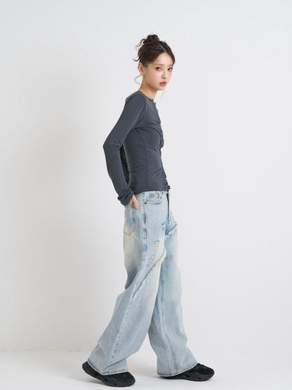 curved panel denim pants