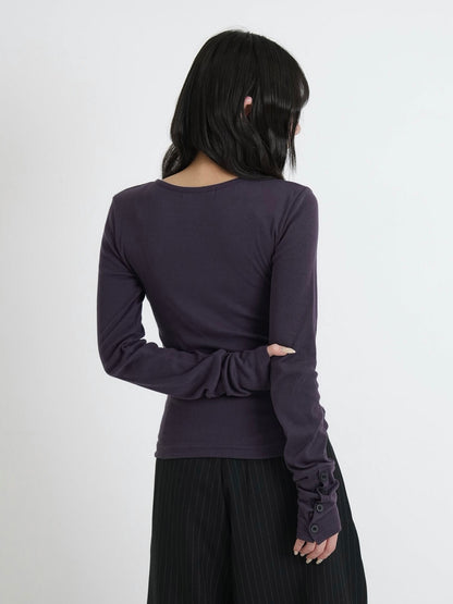 round neck button sleeve tops