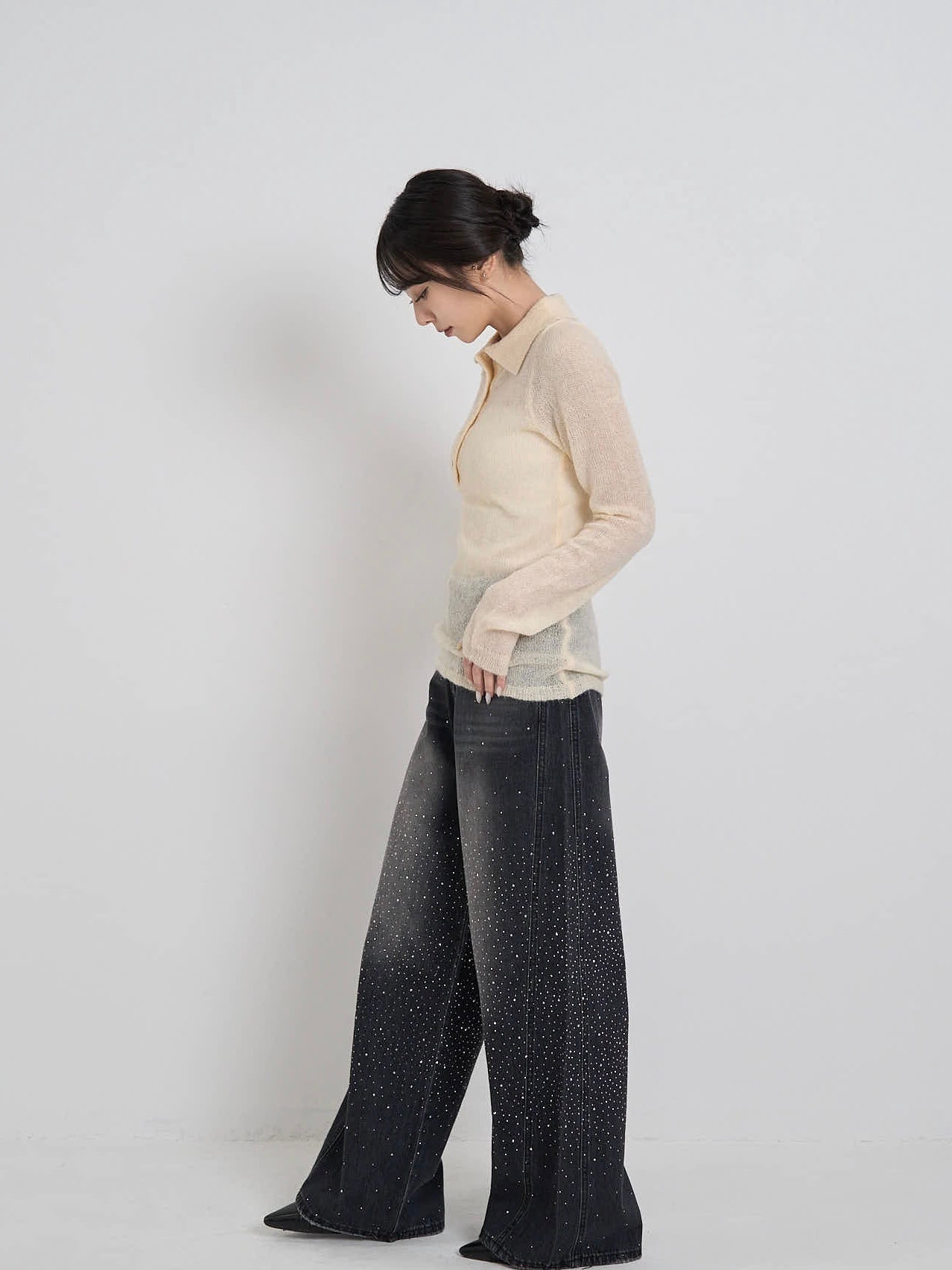 glitter wide denim pants