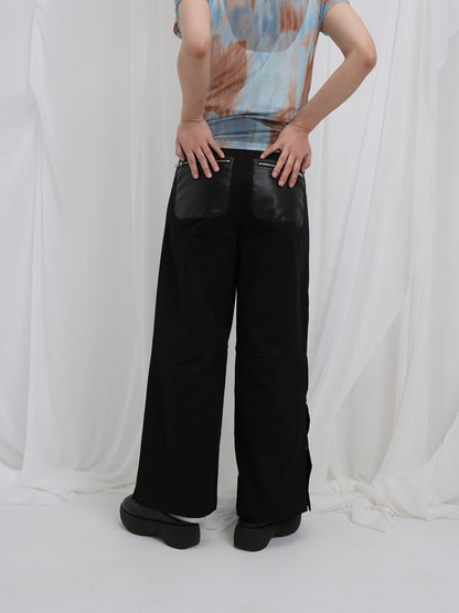 leather mix snap pants