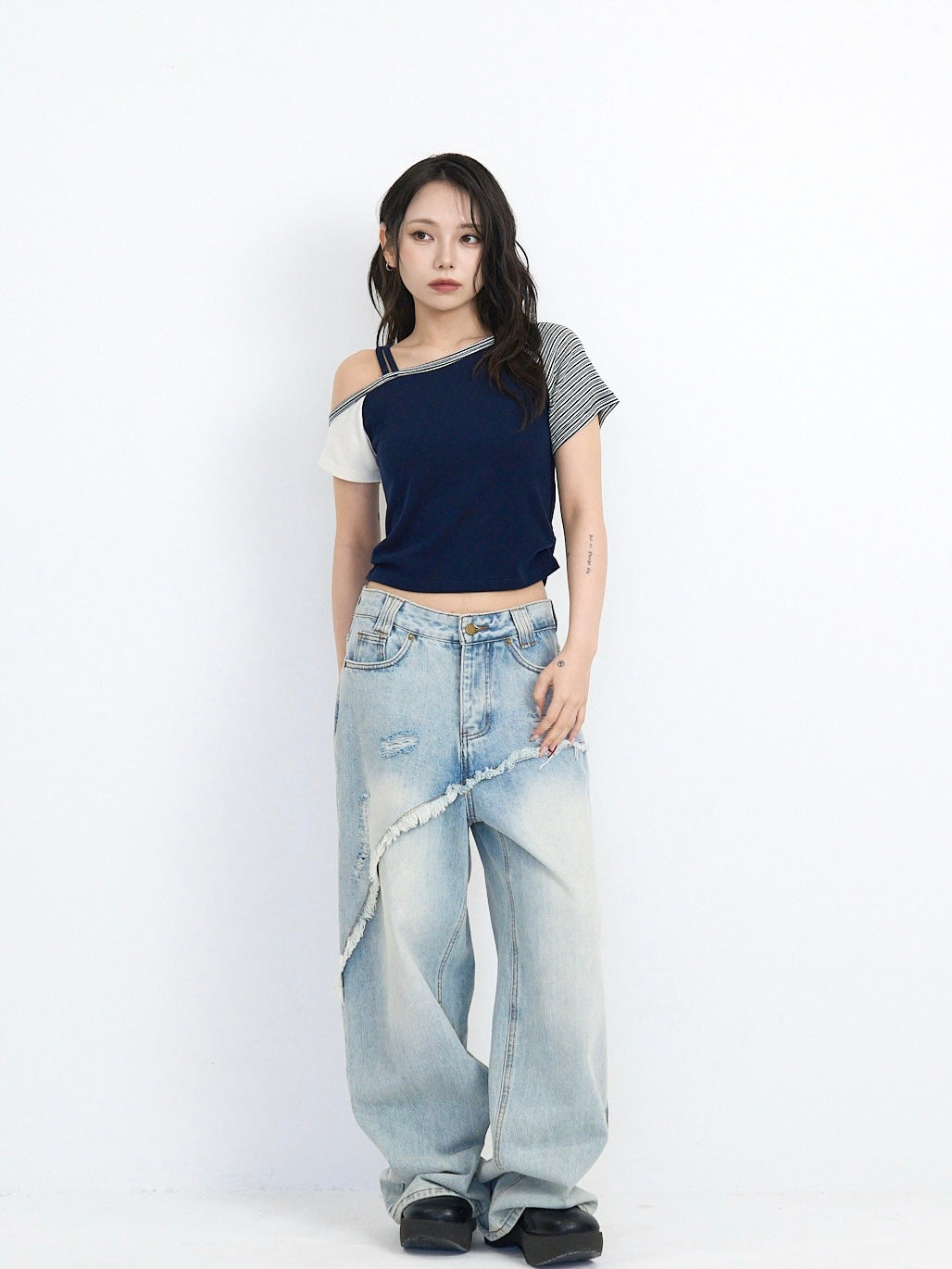 contrast one shoulder tops
