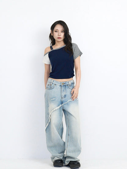 contrast one shoulder tops