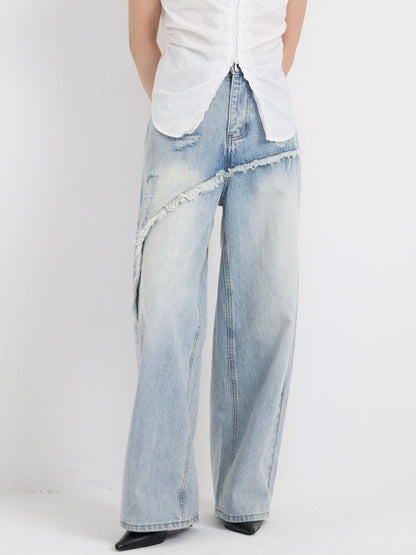 curved panel denim pants