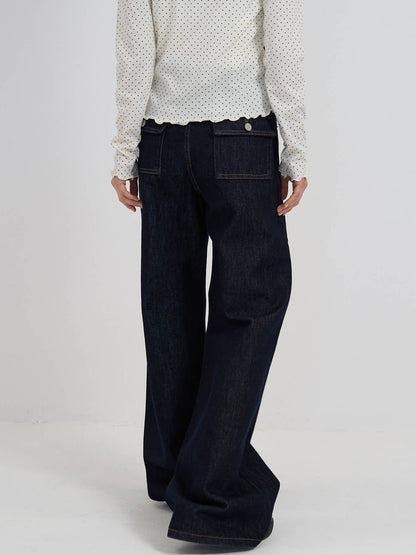 button line bootcut denim pants