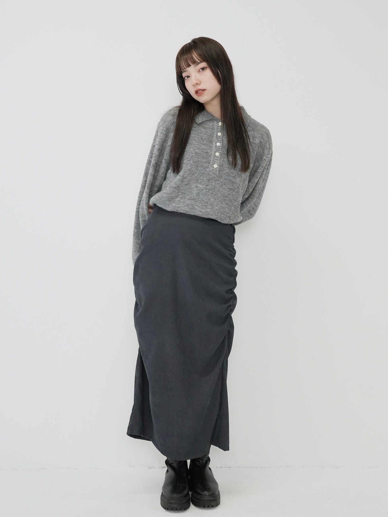 corduroy side gather skirt