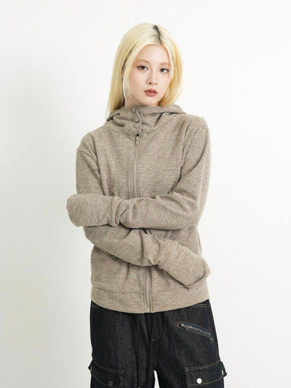 fleece zip button hood tops