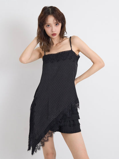 dot lace slip dress