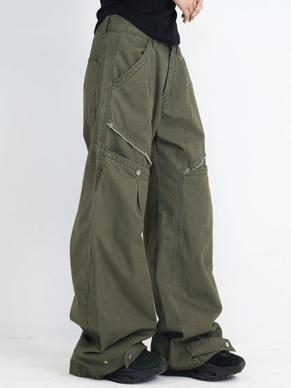 ‫low rise cargo pocket wide pants ‬
