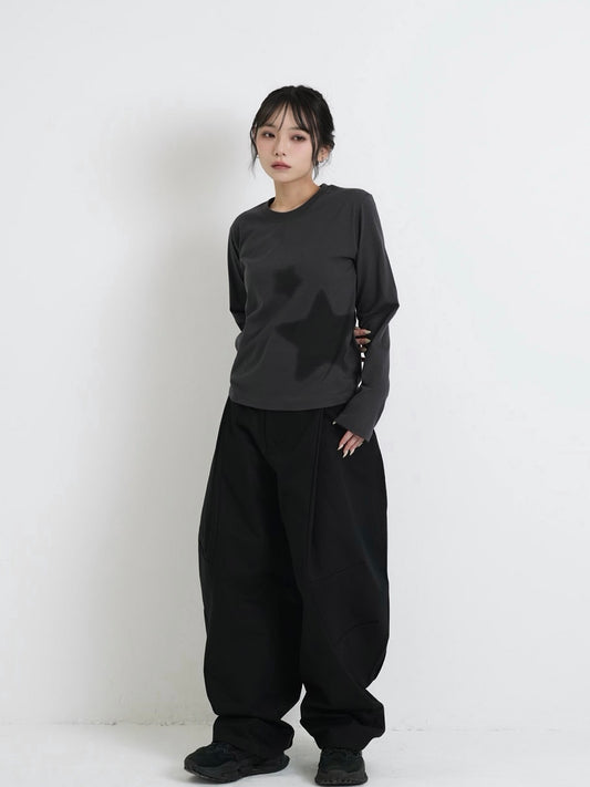 star print basic long tops