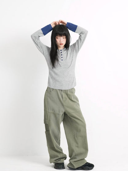 bicolor button round tops