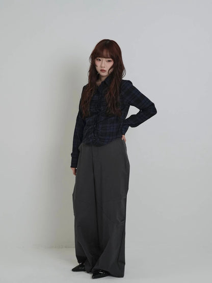 check frill blouse shirt