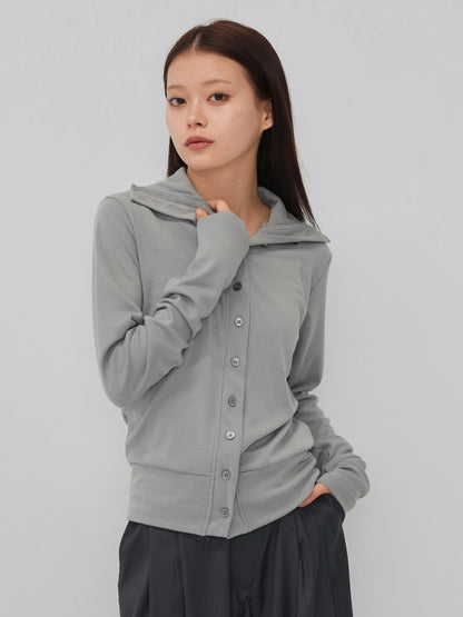 high neck twist button cardigan