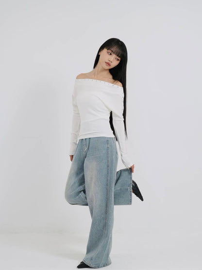 glitter wide denim pants