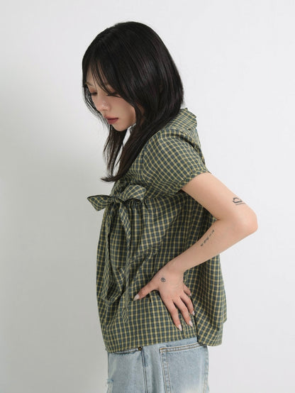 collar check blouse