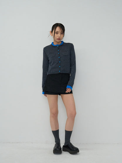 layered crew neck cardigan