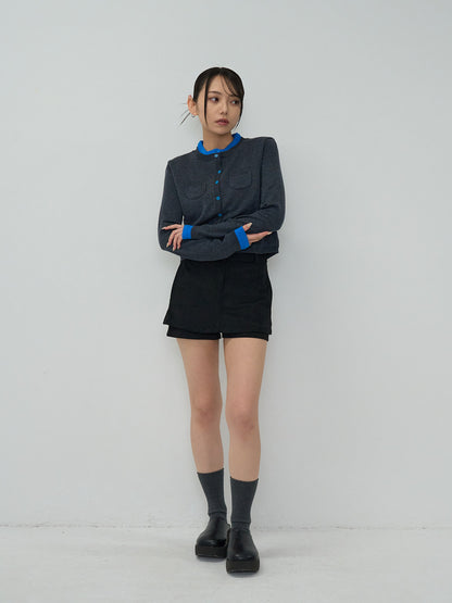 layered crew neck cardigan