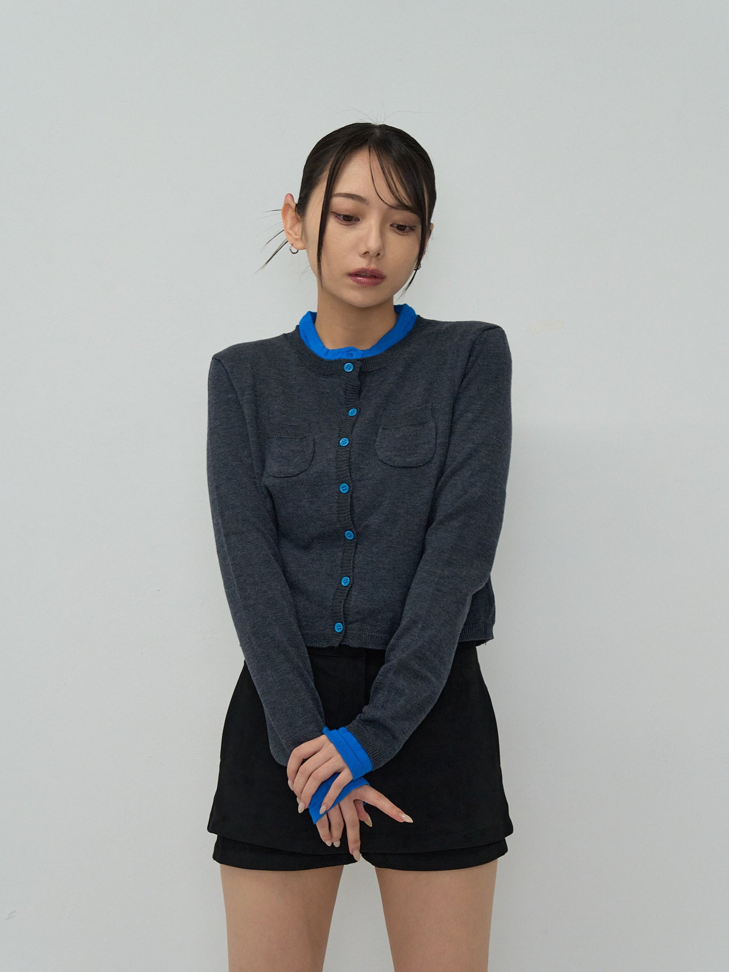 layered crew neck cardigan