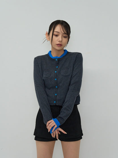 layered crew neck cardigan