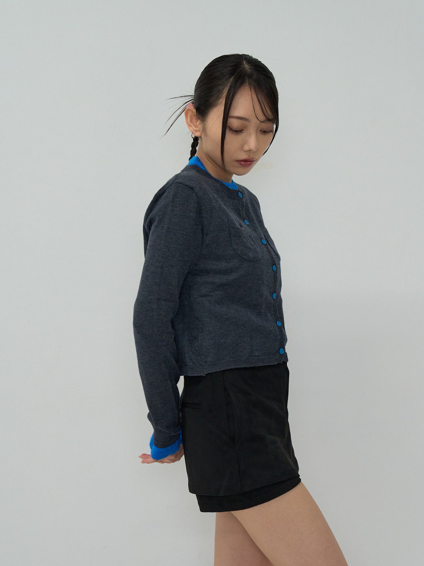 layered crew neck cardigan