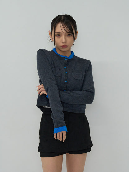 layered crew neck cardigan