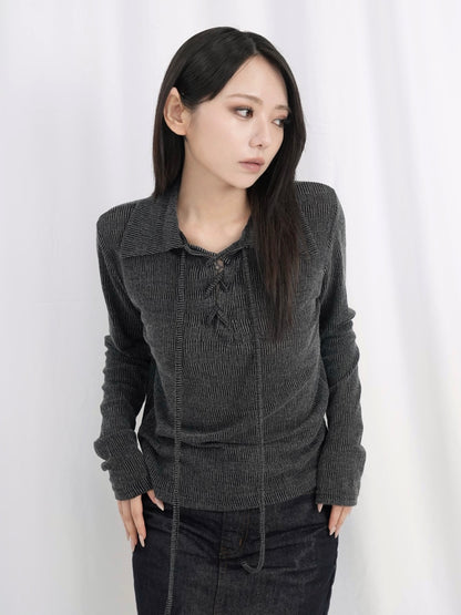 lace up collar tops