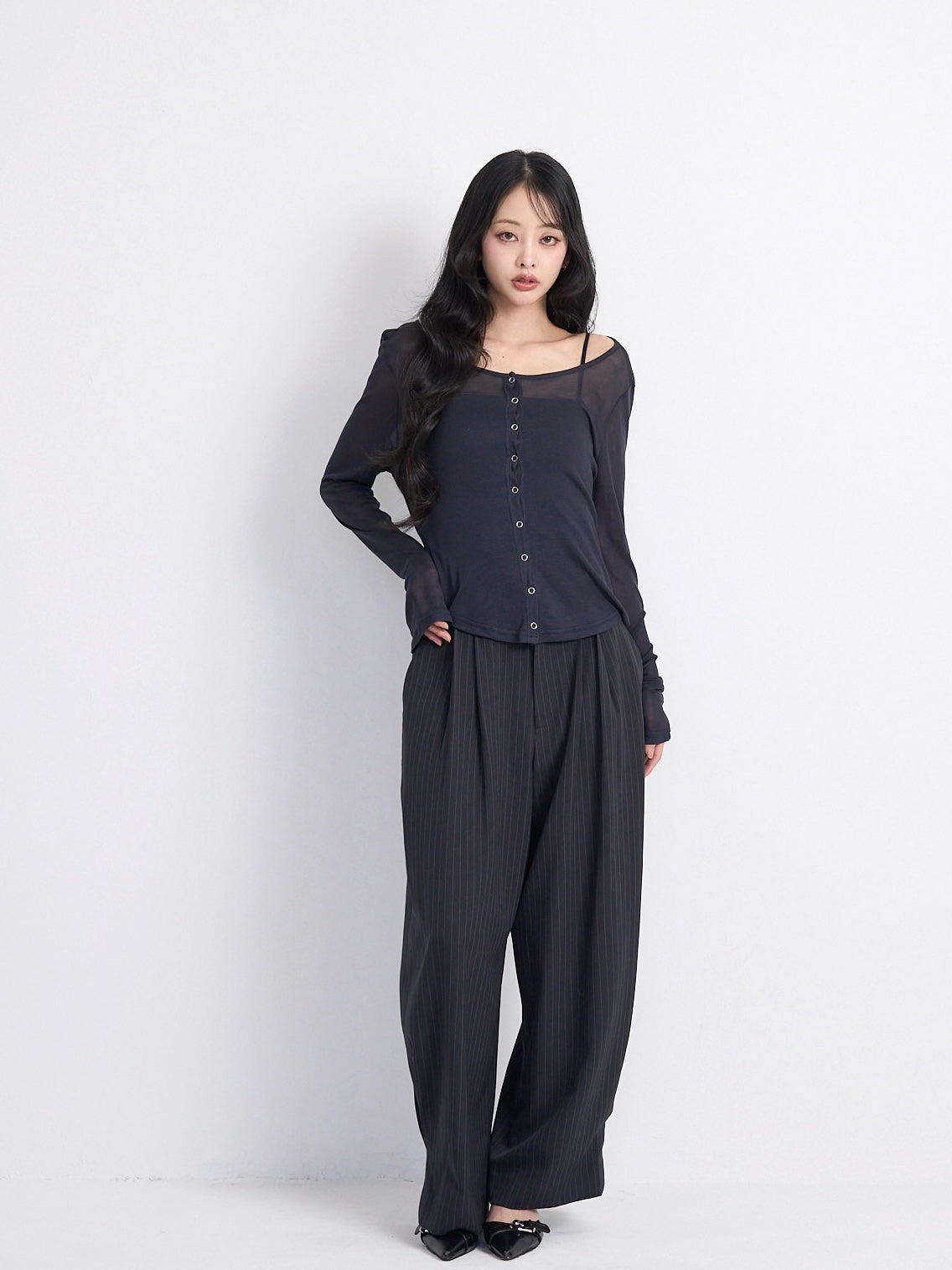 wide stripe tuck pants