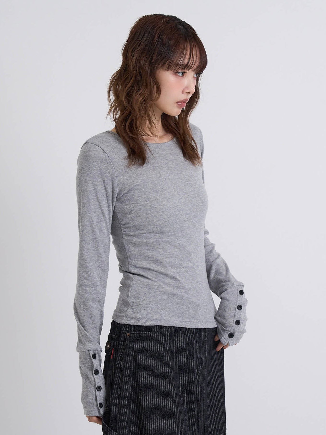 round neck button sleeve tops