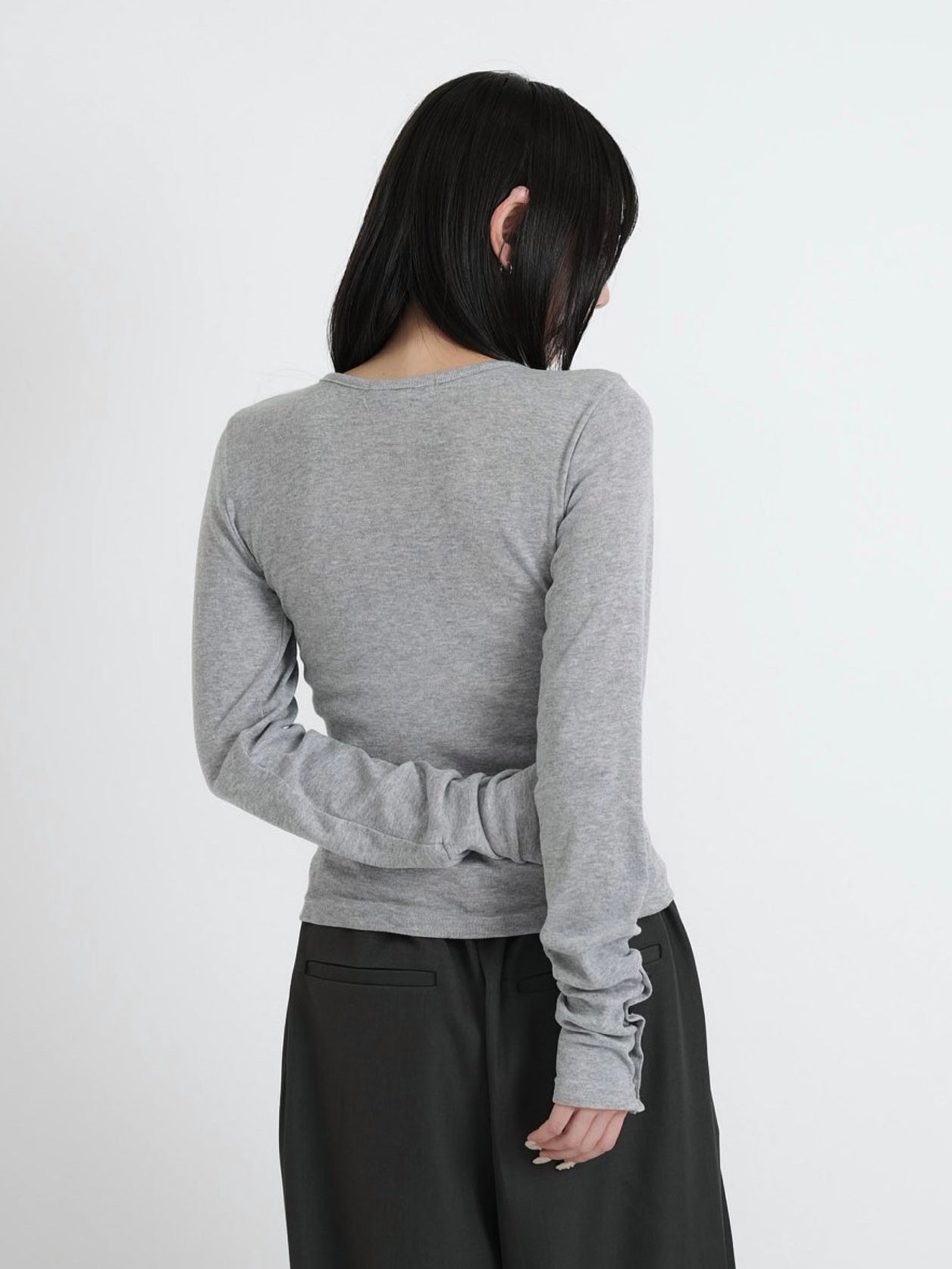 round neck button sleeve tops