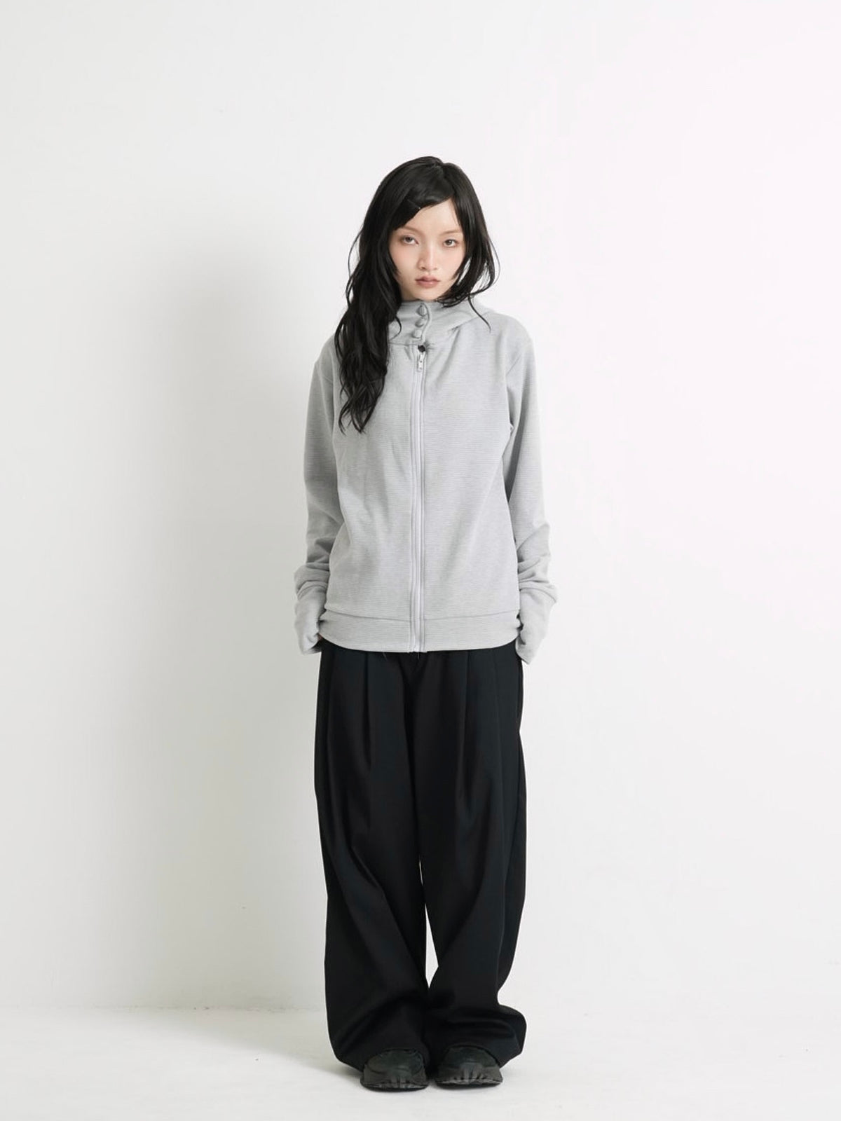 fleece zip button hood tops