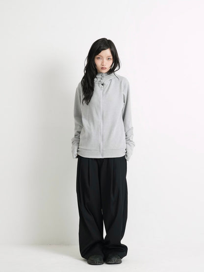fleece zip button hood tops