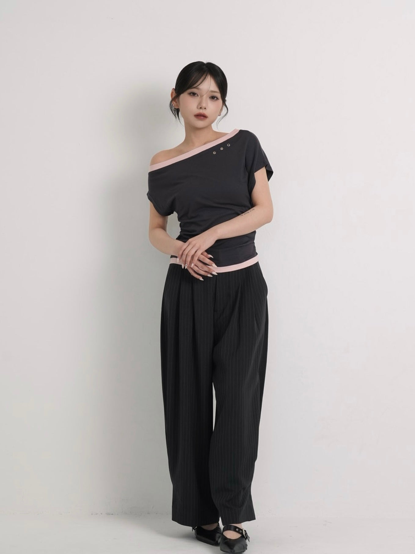 bicolor eyelet off shoulder tops