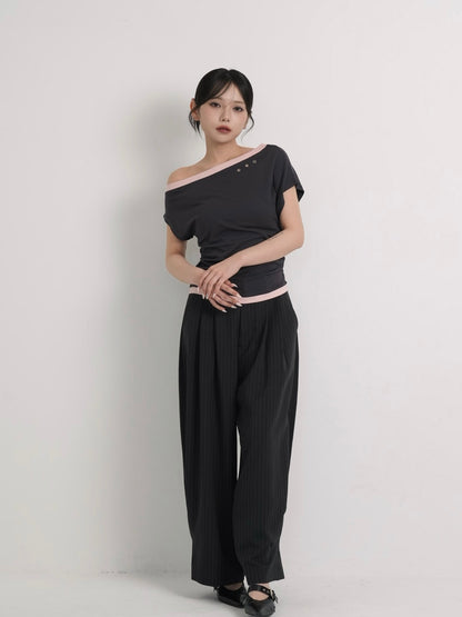 bicolor eyelet off shoulder tops