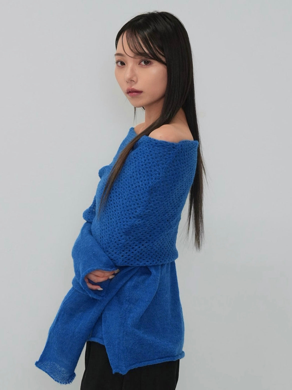 wool off shoulder knit