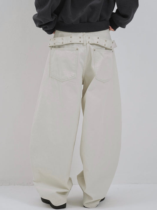 back belt detail wide pants