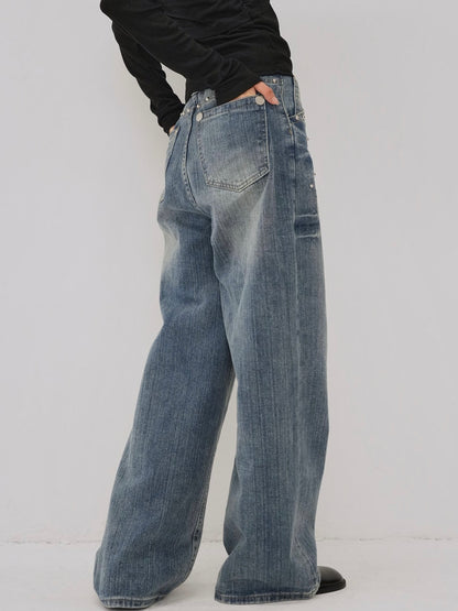eyelet stud wide denim
