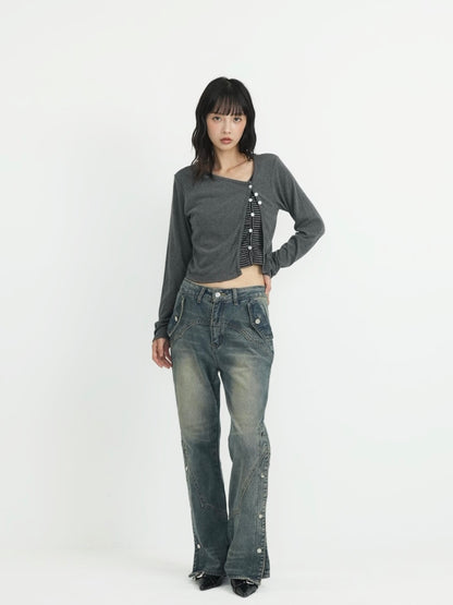 wide slit bootcut denim pants