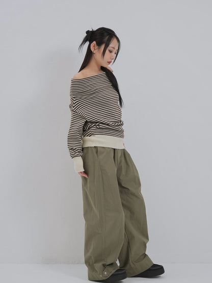striped off shoulder knit