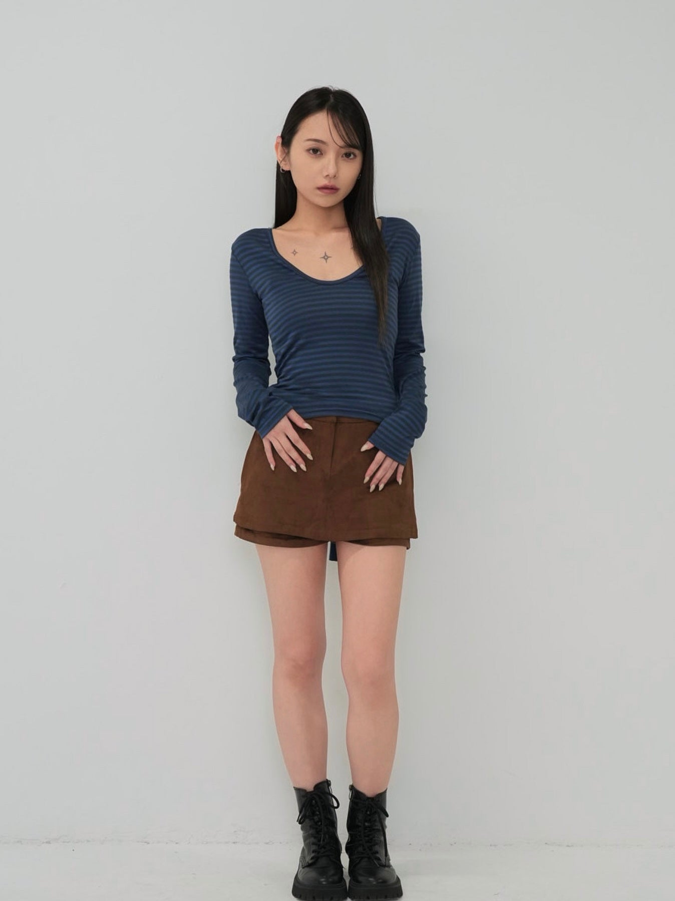 stripe waist wrap tops