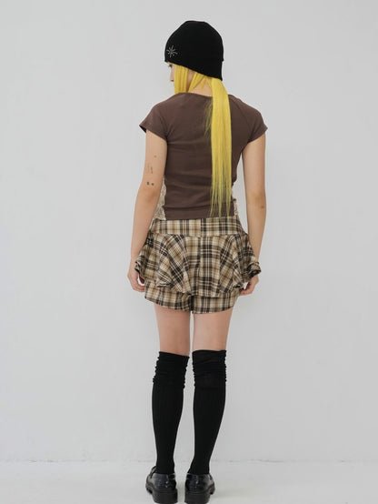 check frill mini skort