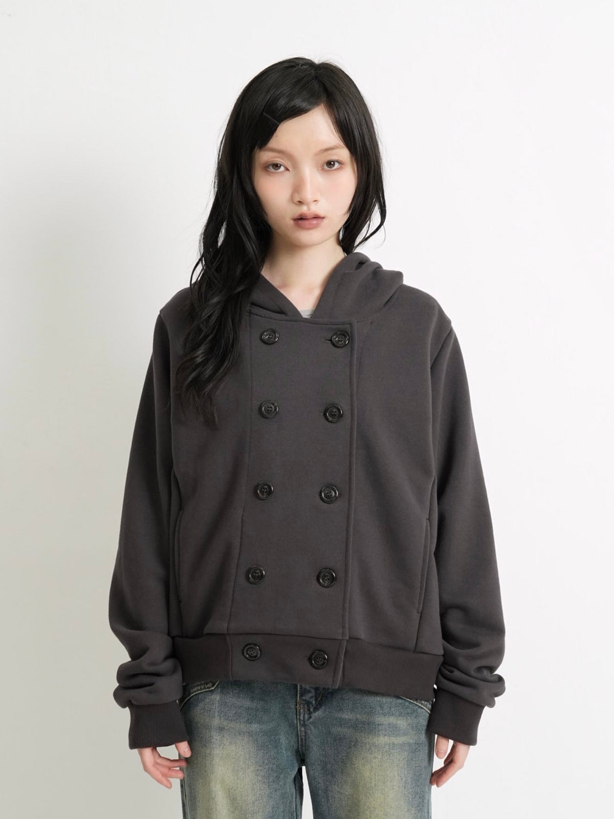 button front hooded jacket