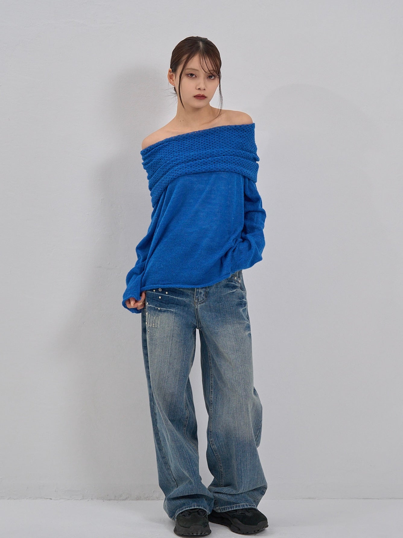 wool off shoulder knit