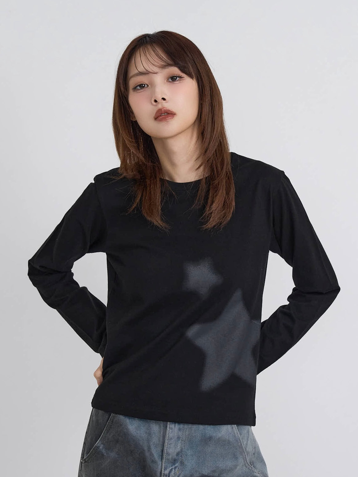 star print basic long tops