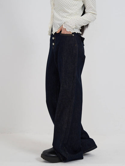 button line bootcut denim pants