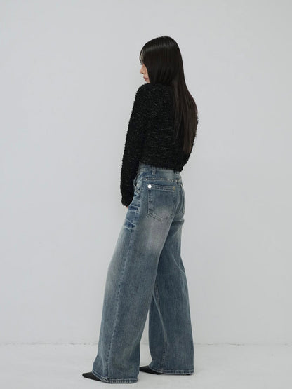 eyelet stud wide denim