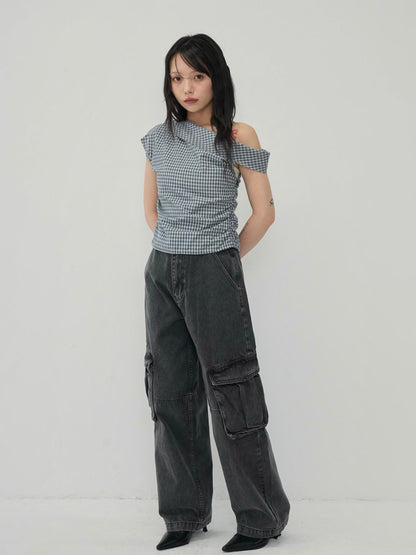 asym check blouse