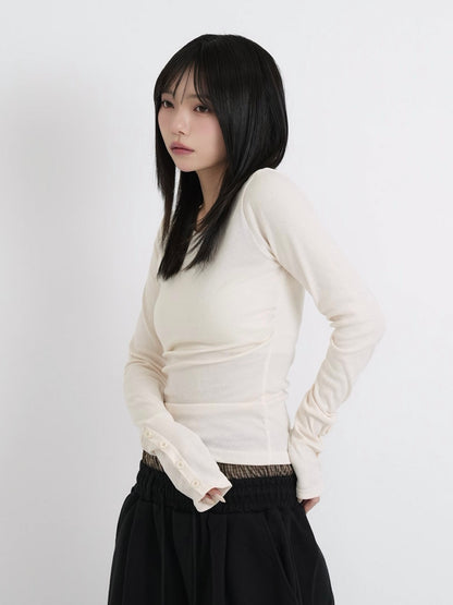 round neck button sleeve tops