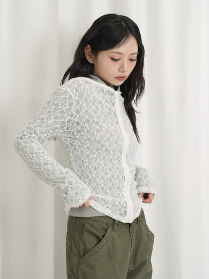 lace zip up tops