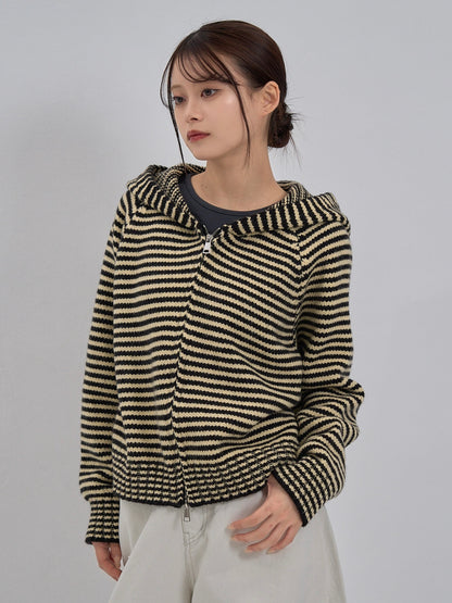 double zip striped knit hoodie