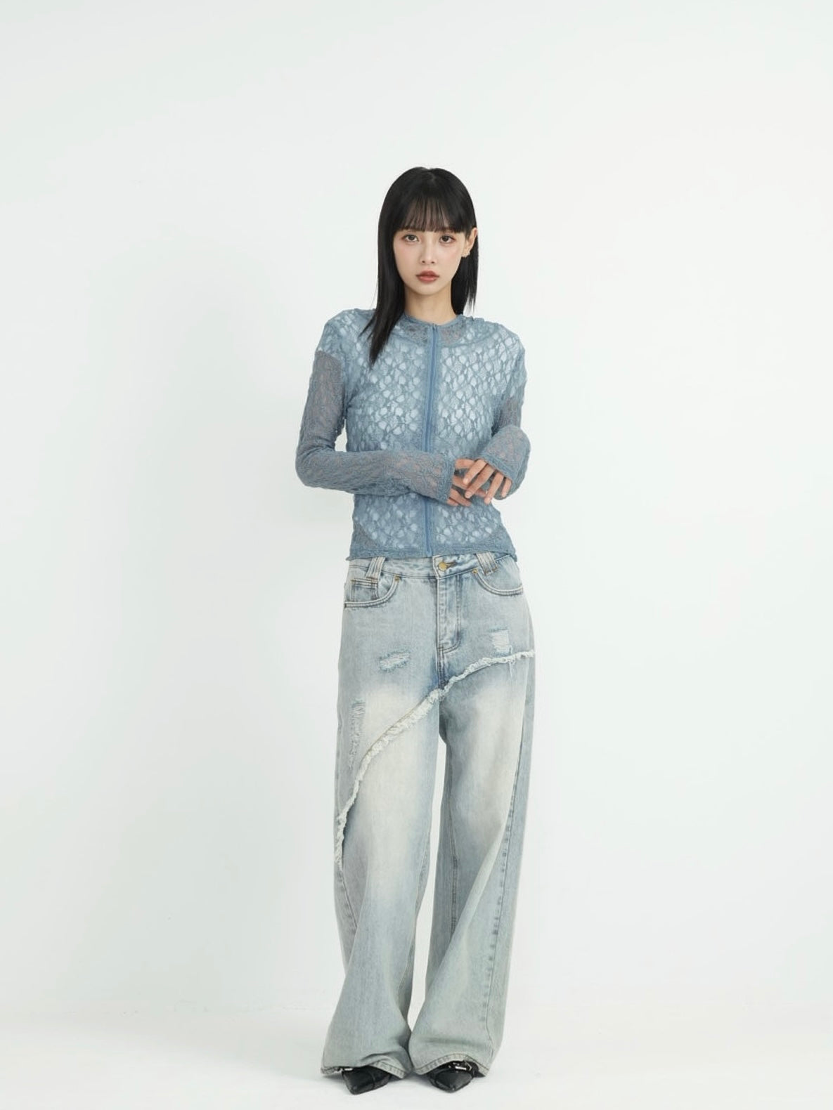 lace zip up tops