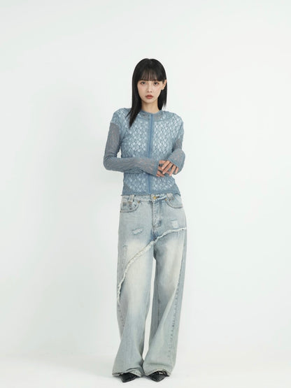 lace zip up tops